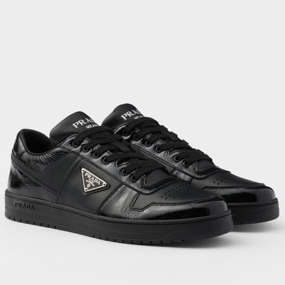 PRADA Mens Downtown Triangle Logo Two Tone Leather Lace Up Sneakers Shoes - Picture 1 of 15